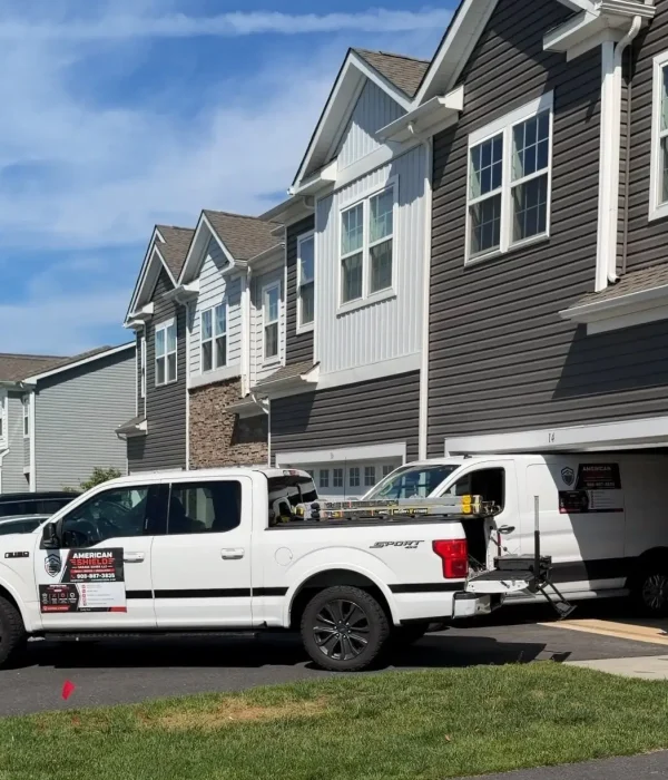 American Shield Garage Doors service truck at a New Jersey home