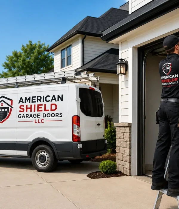 American Shield technician installing a residential garage door in New Jersey